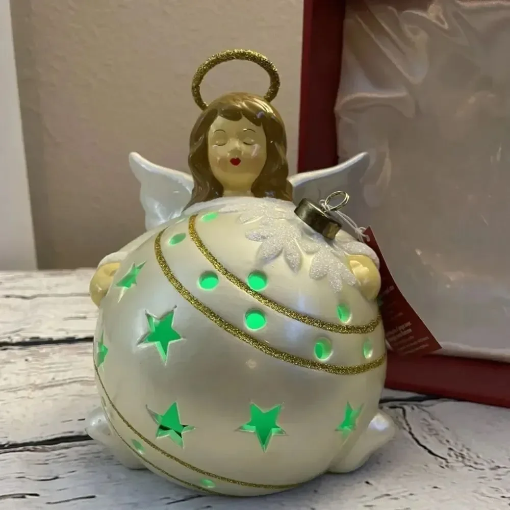 Home Reflections Light Up & Color Change Angel Christmas Ball Ceramic Decor